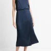 Beaded-Border Satin Slit Skirt