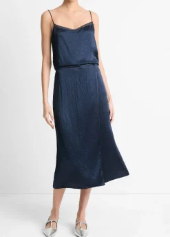 Beaded-Border Satin Slit Skirt