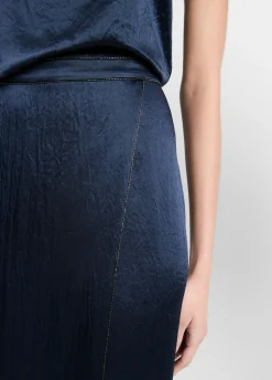 Beaded-Border Satin Slit Skirt