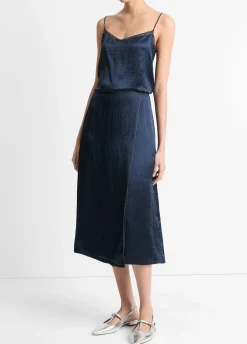 Beaded-Border Satin Slit Skirt