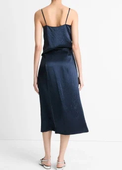 Beaded-Border Satin Slit Skirt