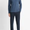 Bicolor Rib Cotton-Blend Johnny-Collar Shirt