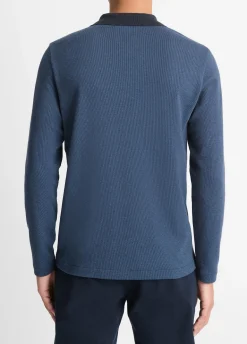 Bicolor Rib Cotton-Blend Johnny-Collar Shirt