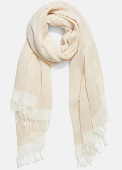 Border-Stripe Cotton Scarf
