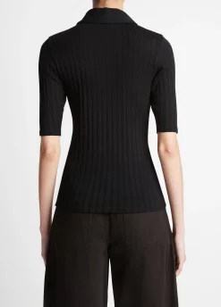 Cotton Elbow-Sleeve Polo Shirt