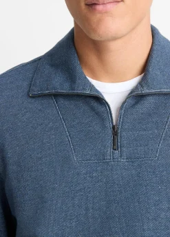 Cotton-Blend Mock Neck Quarter-Zip Pullover