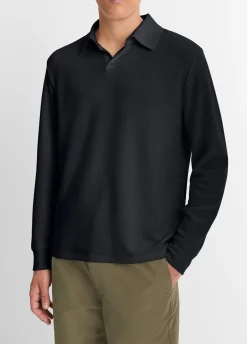 Double-Face Cotton-Blend Long-Sleeve Polo Shirt