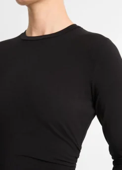 Draped Long-Sleeve Crew Neck Top