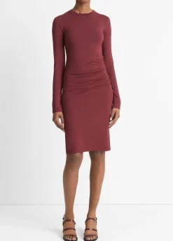Draped Long-Sleeve Short Dress