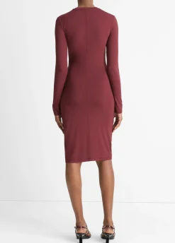 Draped Long-Sleeve Short Dress
