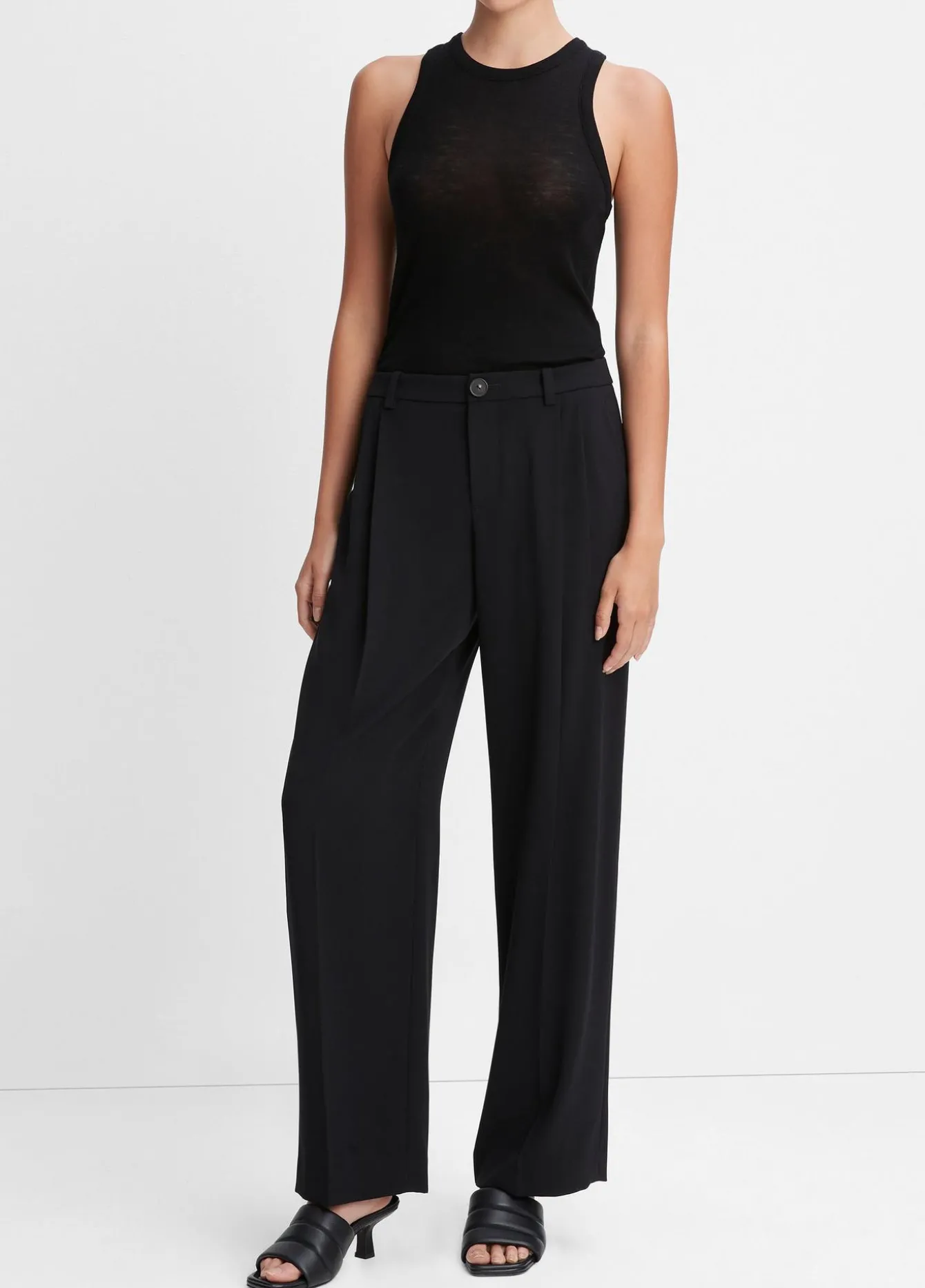 Drop-Waist Pleated Crepe Trouser