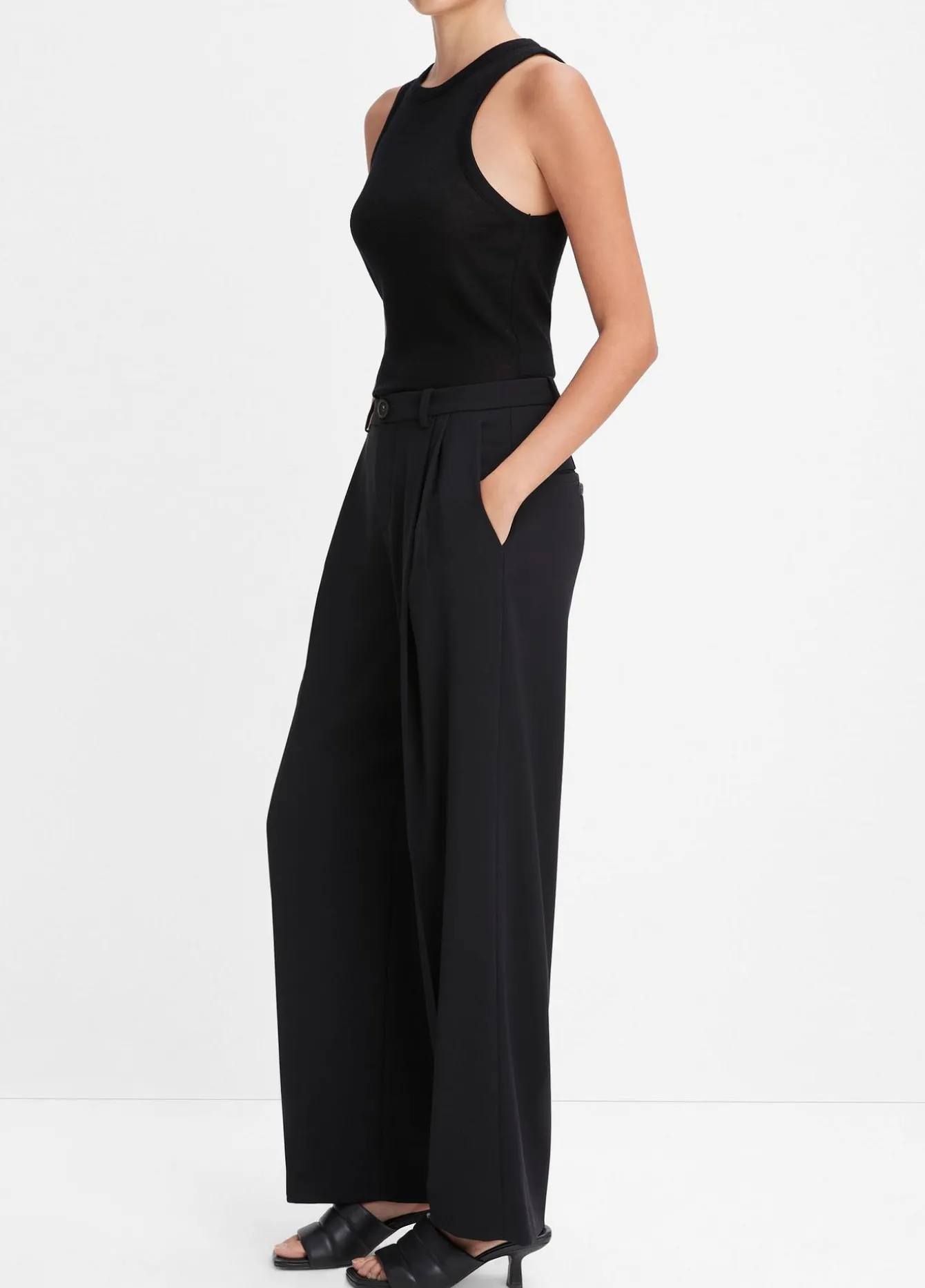 Drop-Waist Pleated Crepe Trouser