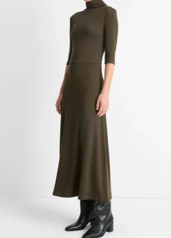 Elbow-Sleeve Turtleneck Dress