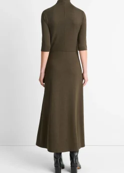 Elbow-Sleeve Turtleneck Dress