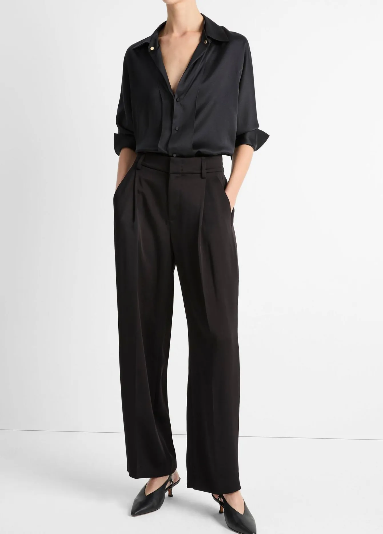 High-Waist Fluid Satin Wide-Leg Trouser