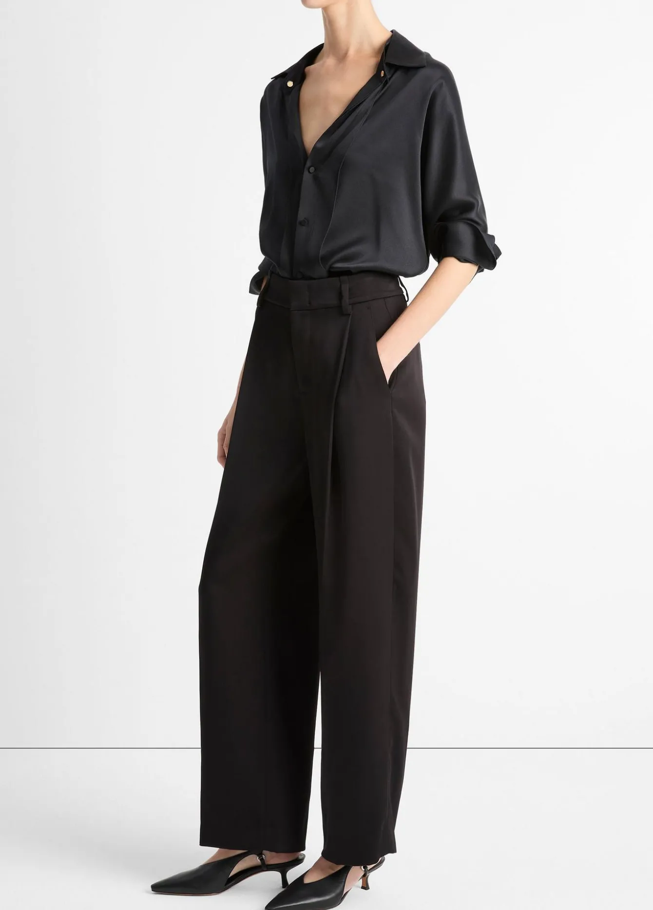 High-Waist Fluid Satin Wide-Leg Trouser