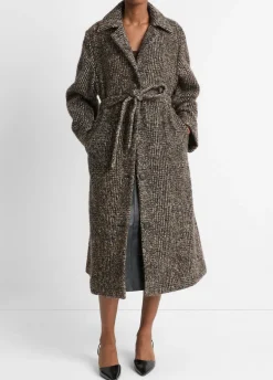 Italian Bouclé Wool-Blend Belted Long Coat