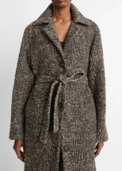 Italian Bouclé Wool-Blend Belted Long Coat