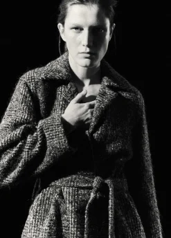 Italian Bouclé Wool-Blend Belted Long Coat