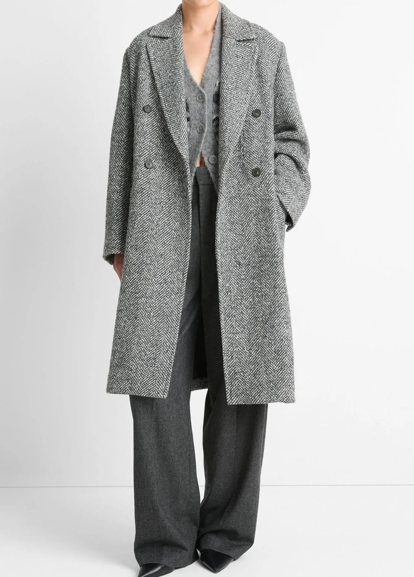 Italian Herringbone Wool-Blend Double-Breasted Coat