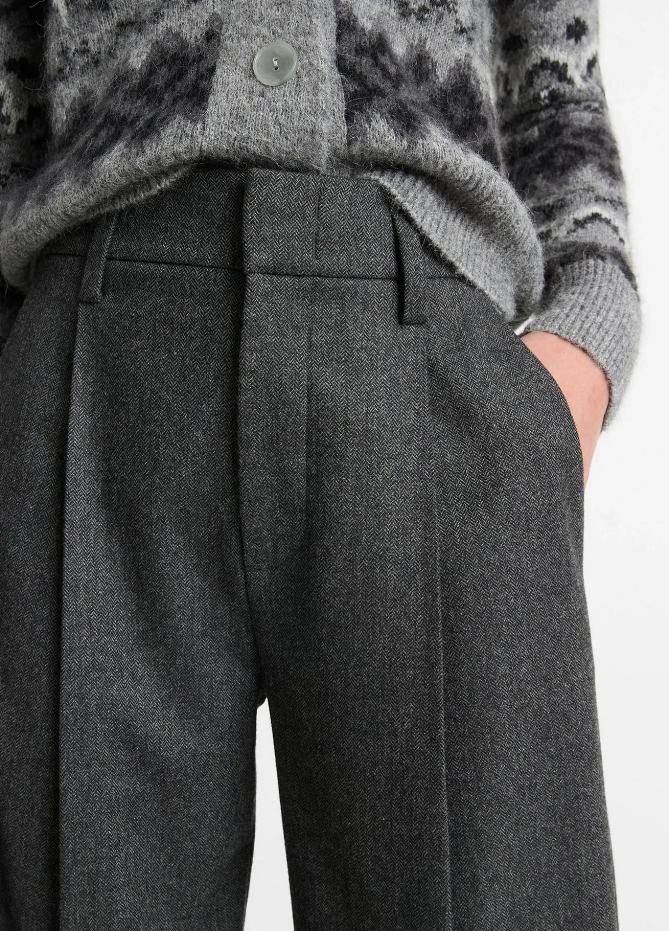Italian Herringbone Wool-Blend High-Rise Trouser