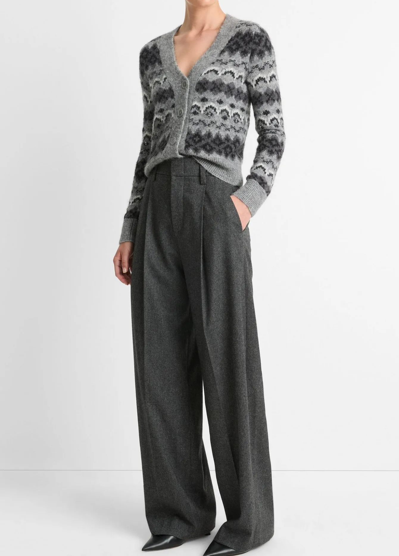 Italian Herringbone Wool-Blend High-Rise Trouser