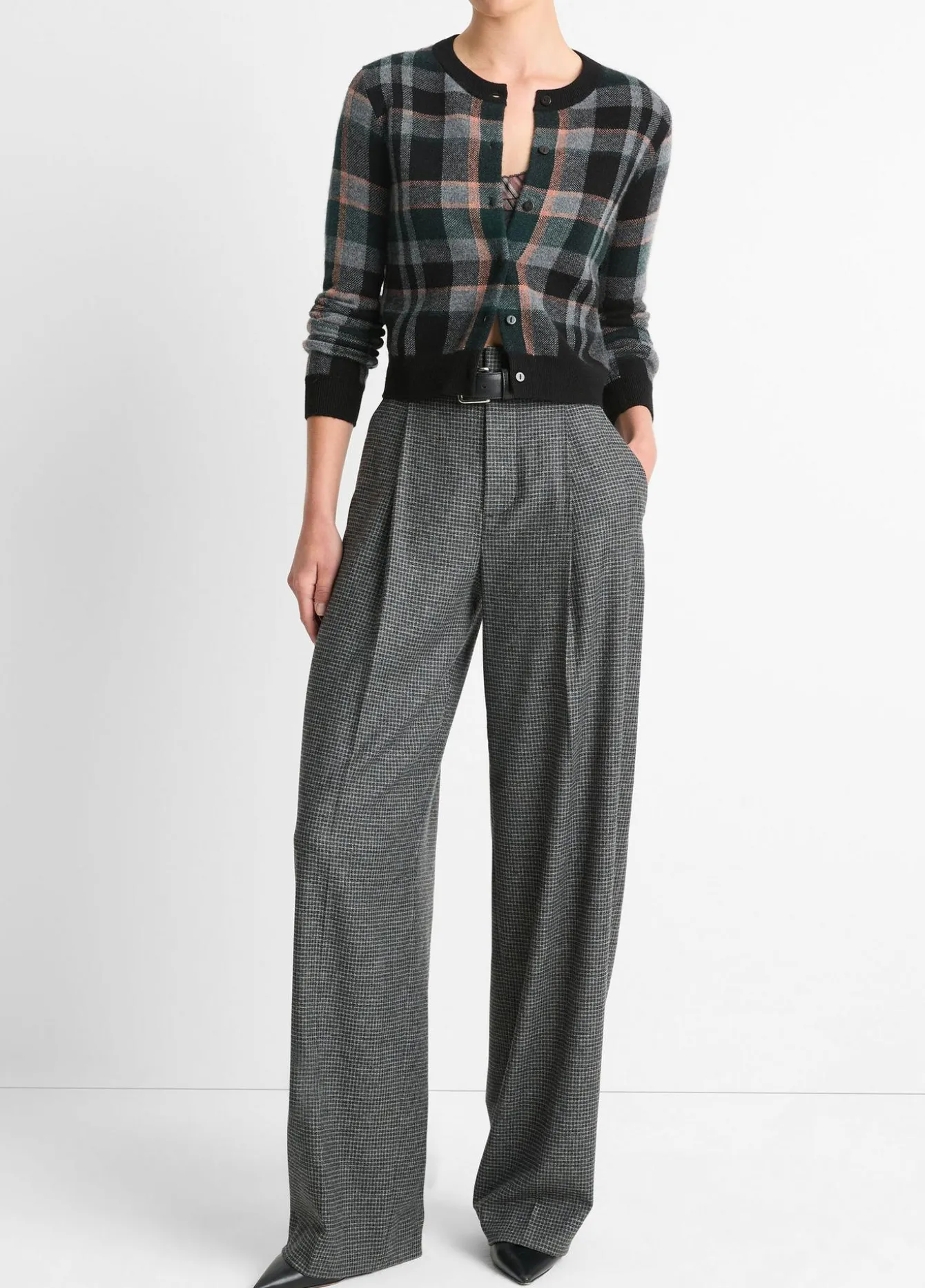 Italian Microcheck High-Rise Trouser