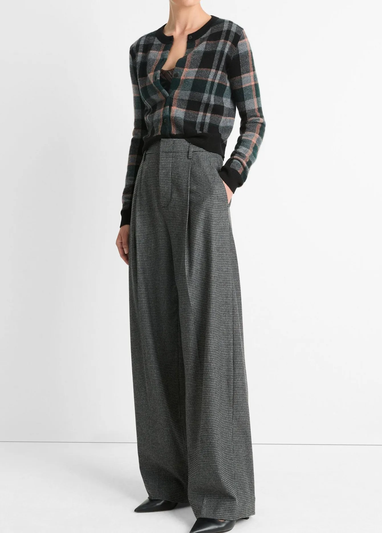 Italian Microcheck High-Rise Trouser