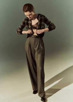 Italian Microcheck High-Rise Trouser