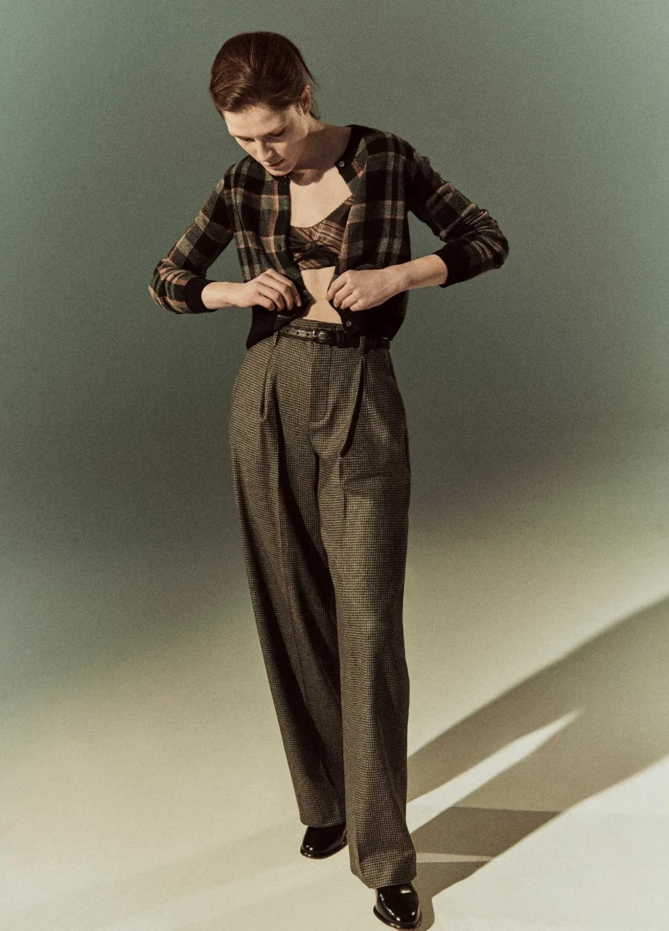 Italian Microcheck High-Rise Trouser