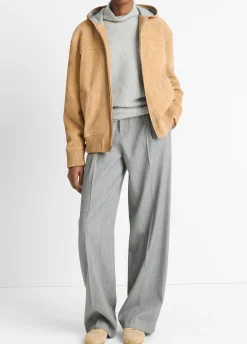 Knit-Lined Suede Hoodie