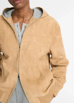 Knit-Lined Suede Hoodie