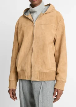 Knit-Lined Suede Hoodie