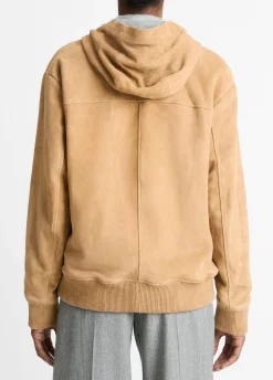 Knit-Lined Suede Hoodie
