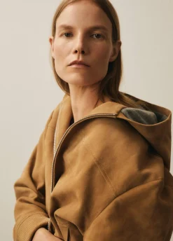 Knit-Lined Suede Hoodie