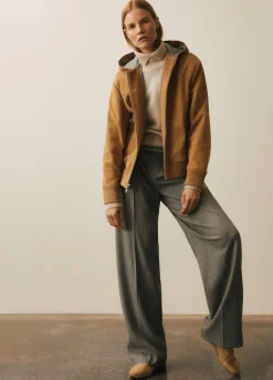 Knit-Lined Suede Hoodie