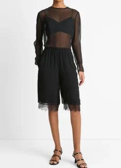Lace-Trim Chiffon Short