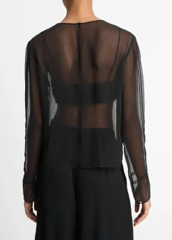 Lace-Trim Sheer Chiffon Top