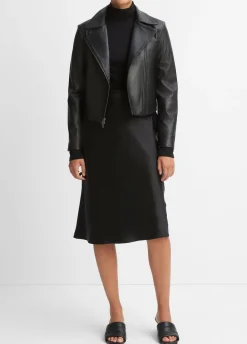 Leather Cross-Front Moto Jacket