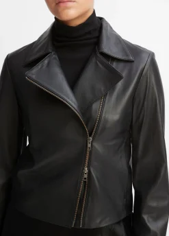Leather Cross-Front Moto Jacket