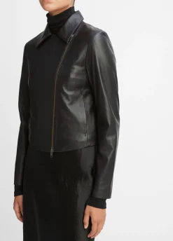 Leather Cross-Front Moto Jacket