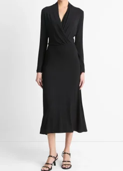 Long-Sleeve Crossover Dress