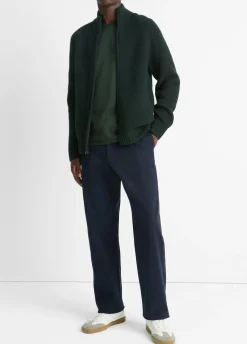 Macro-Piqué Wool Zip-Up Sweater