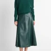 Mid-Rise Flared Leather Skirt