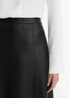 Mid-Rise Flared Leather Skirt