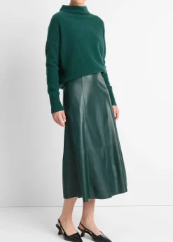 Mid-Rise Flared Leather Skirt