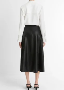 Mid-Rise Flared Leather Skirt