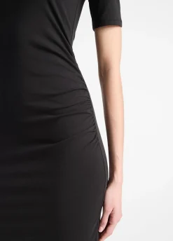 Pima Cotton-Blend Side-Drape Dress