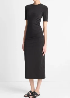 Pima Cotton-Blend Side-Drape Dress