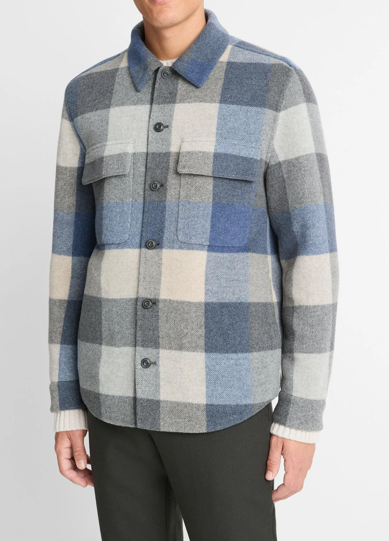 Plaid Italian Splittable Wool-Blend Shirt Jacket